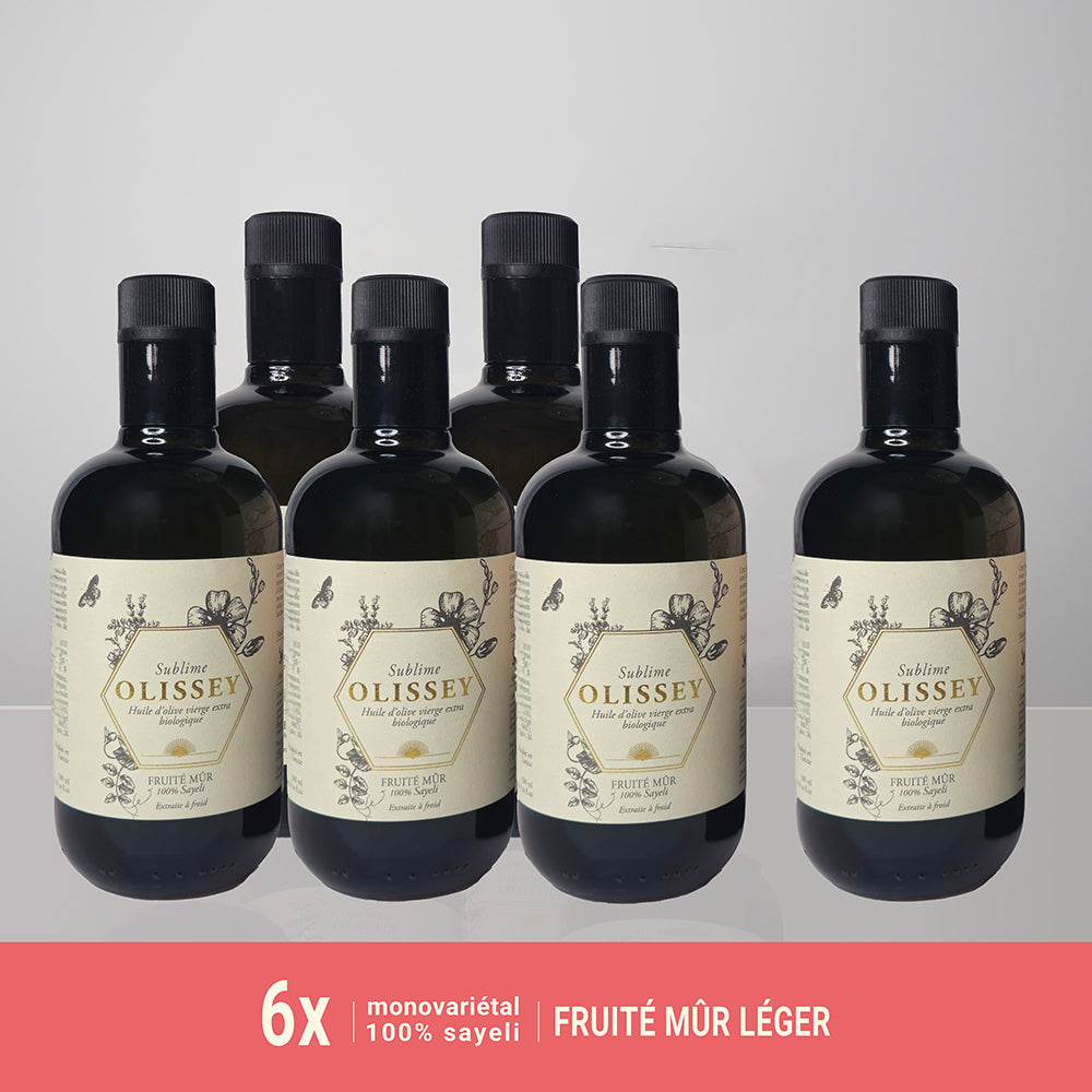 Box of 6 x 50 cl (including 1 FREE BOTTLE) - Organic Extra Virgin Olive Oil - SUBLIME - Light Ripe Fruity